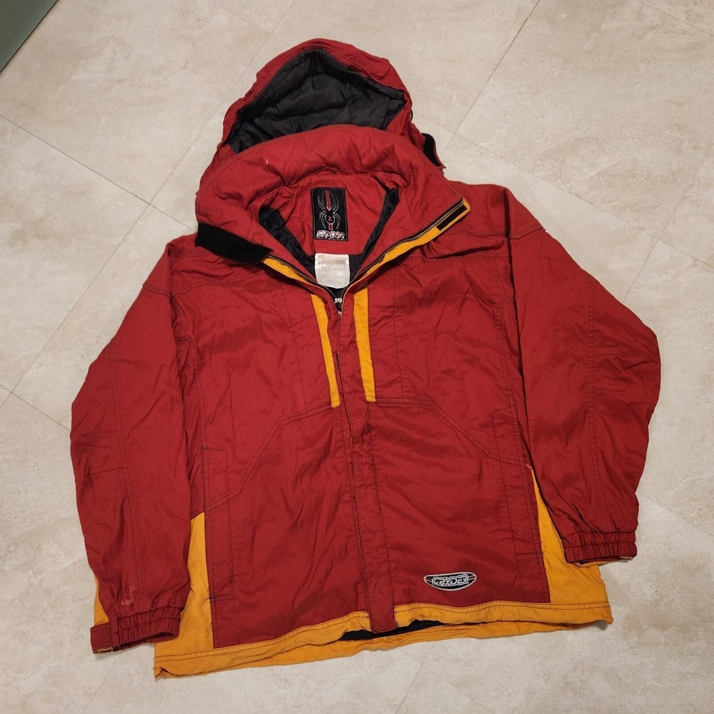 VTG Spyder XT Mens XL Red Orange Packable Hood Insulated Snow Board Ski Jacket